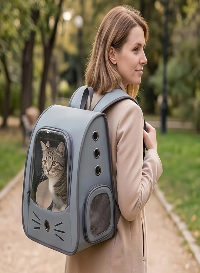 Cat Backpack Carrier with Bubble Window, Large Space Breathable Backpack for Cats and Small Dogs, Ventilated Kitty Backpack Carrier, PU Leather Cat Carrier Backpack for Hiking Outdoor. - Image 3