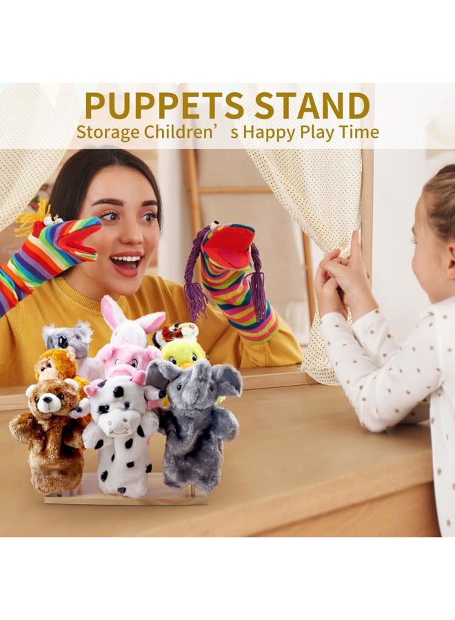 Ouvibor Wooden Puppet Stand, Education Wooden Puppet Tree Store and Display Doll Holder Anti Crush Storage, Holds 9 Hand Puppets - Image 2