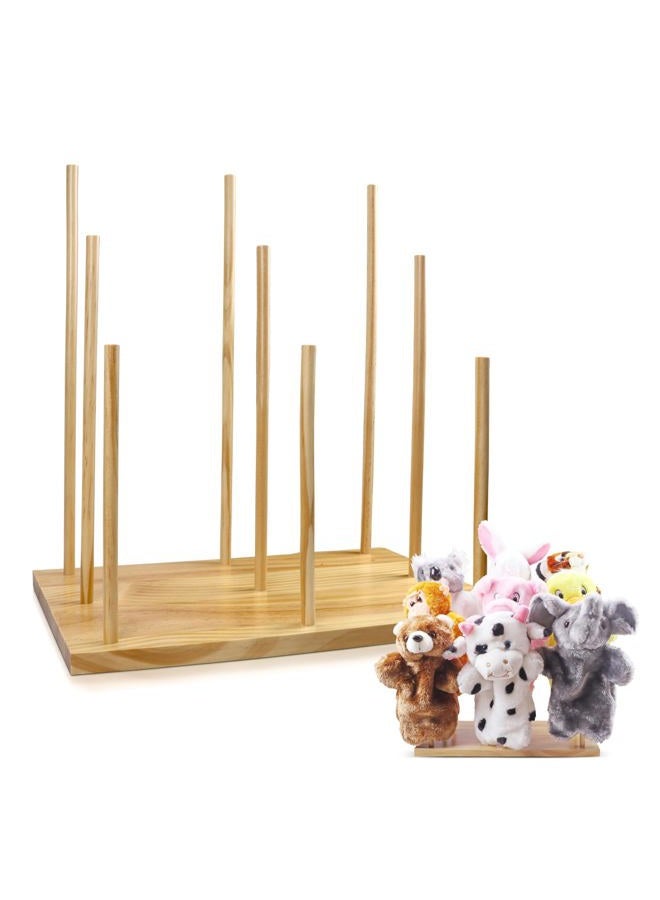 Ouvibor Wooden Puppet Stand, Education Wooden Puppet Tree Store and Display Doll Holder Anti Crush Storage, Holds 9 Hand Puppets - Image 1