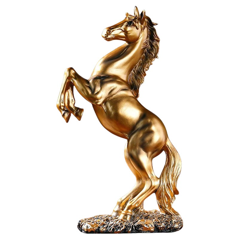 JINGTIANCD 12.2 inches Standing Horse Resin Statue Horse Art Figurine Decorative Home Office Decor Ornaments for Desk Bookshelf Cabinet to Attract Luck and Wealth (Golden) - Image 1