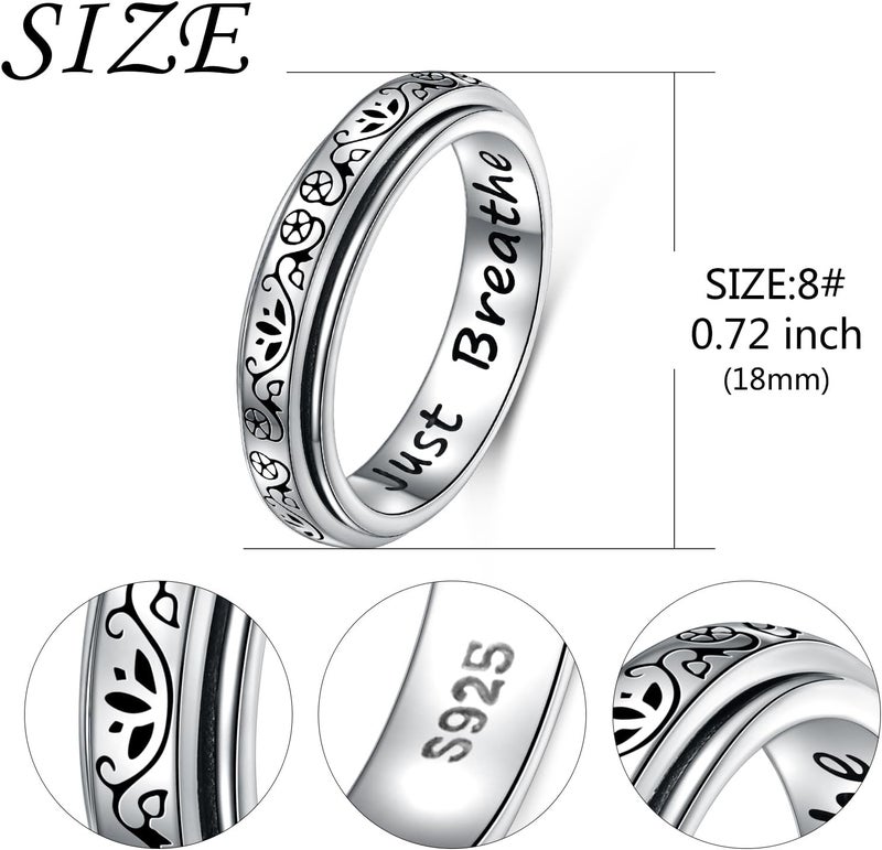 Ladytree Anxiety Relieve Spinner Rings Sterling Silver Worry Stress Relieving Boredom ADHD Autism Ring for Women Men - Image 5