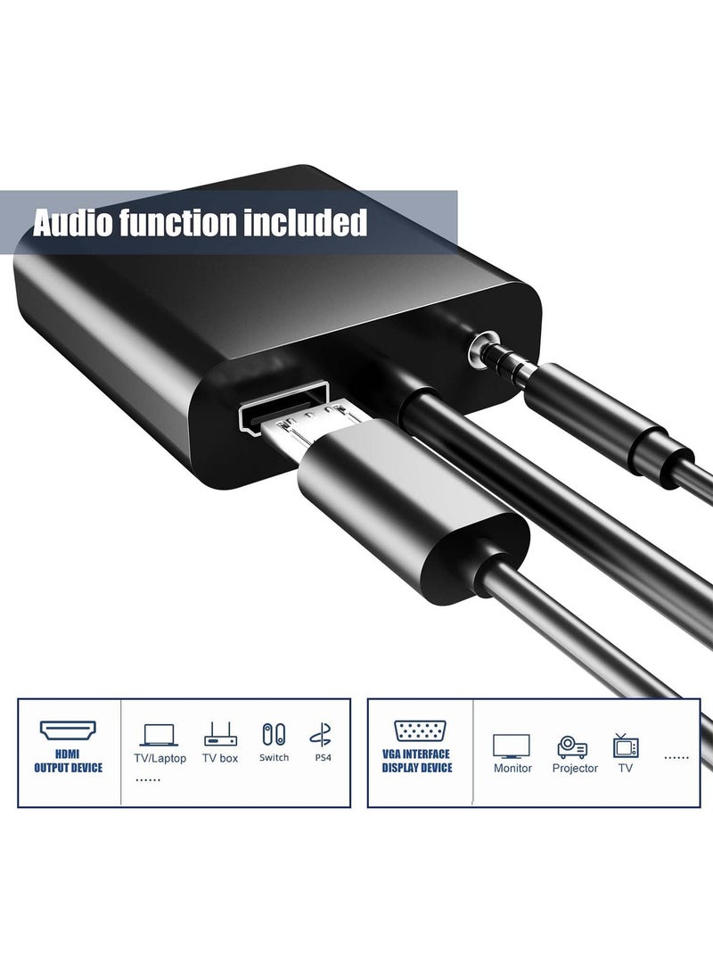 HDMI to VGA Adapter 1080P Video Converter Male to Female with 3.5mm Audio Port and miniUSB to USB port for PC, Laptop, DVD, Monitor, Projector, HDTV, Chromebook, Raspberry Pi and More - Image 2
