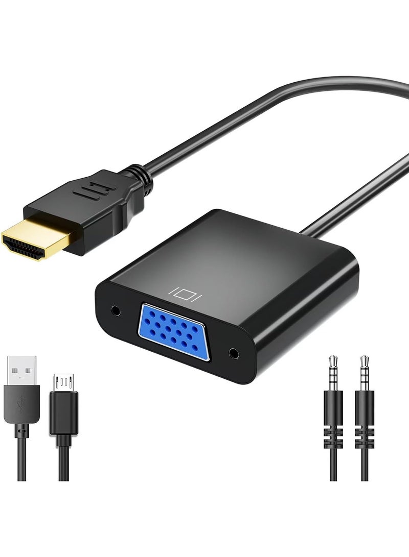 HDMI to VGA Adapter 1080P Video Converter Male to Female with 3.5mm Audio Port and miniUSB to USB port for PC, Laptop, DVD, Monitor, Projector, HDTV, Chromebook, Raspberry Pi and More - Image 1