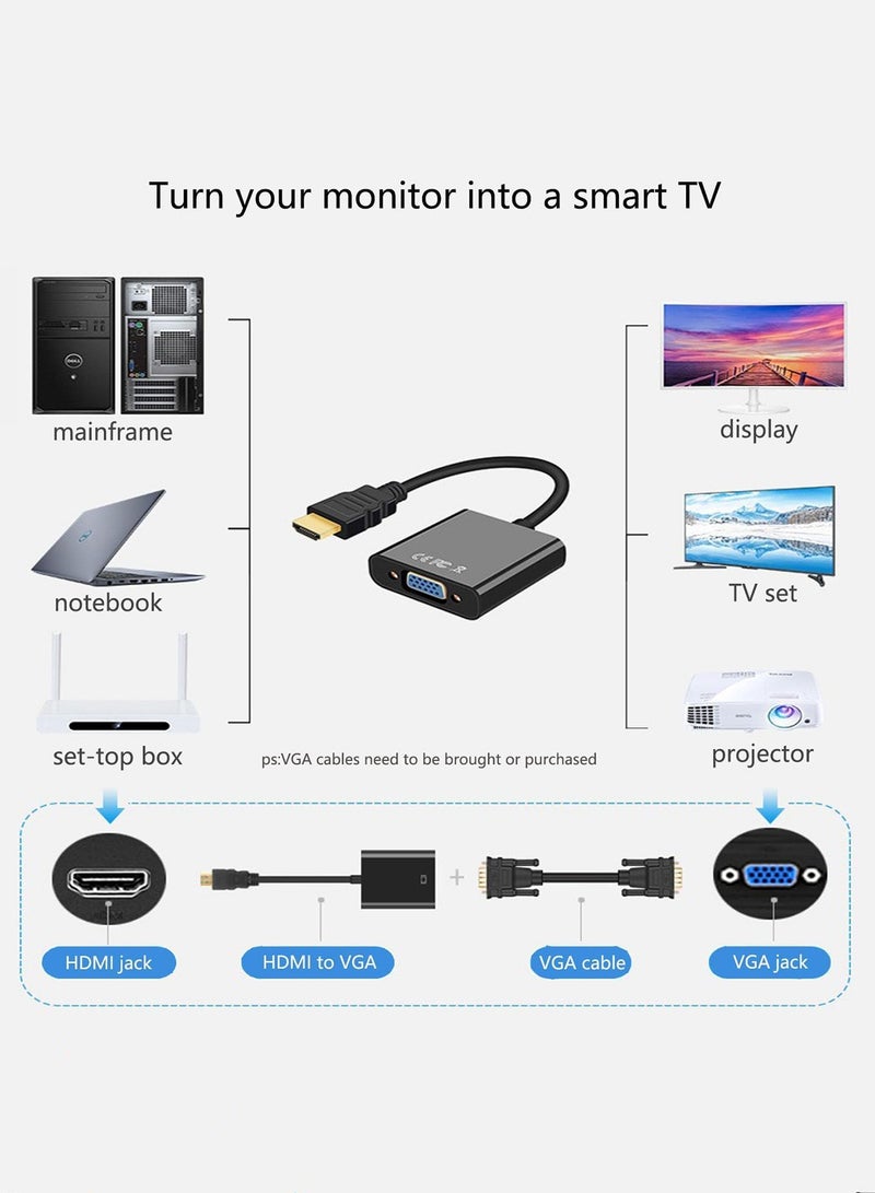 HDMI to VGA Adapter 1080P Video Converter Male to Female with 3.5mm Audio Port and miniUSB to USB port for PC, Laptop, DVD, Monitor, Projector, HDTV, Chromebook, Raspberry Pi and More - Image 4