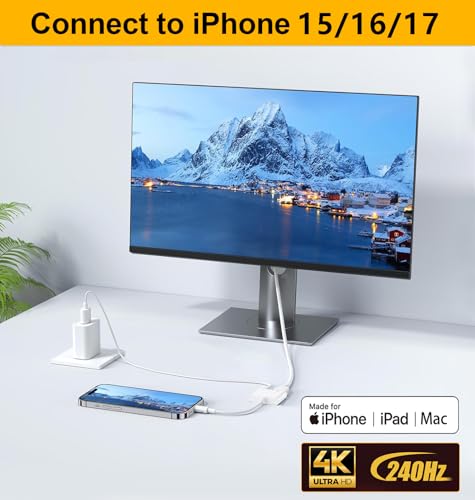 Wahbite Apple USBC to HDMI Adapter 4K240Hz for iPhone 15 16 17 MacBook Pro Air iPad Pro MFi Certified TypeC Digital AV HDMI 21 Cord Compatible with Samsung Galaxy S25 Switch 2 Pixelbook XPS - Image 3