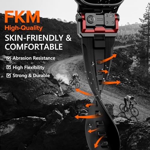 WINGLE FKM Rubber Band Compatible with Apple Watch Ultra 3/2/1 Band 49mm 46mm 45mm 44mm 42mm, Mecha Rugged Military Tactical Silicone Sport Bands for Men iWatch Series 11 10 8 7 6 5 4 SE, Black - Image 2