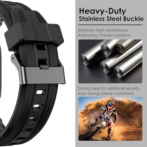 WINGLE FKM Rubber Band Compatible with Apple Watch Ultra 3/2/1 Band 49mm 46mm 45mm 44mm 42mm, Mecha Rugged Military Tactical Silicone Sport Bands for Men iWatch Series 11 10 8 7 6 5 4 SE, Black - Image 4