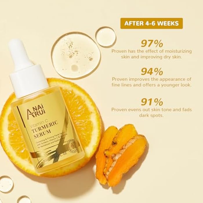 ANAI RUI Turmeric Vitamin C Face Serum, Glowing Turmeric Facial Serum, Anti-Aging Facial Serum for Wrinkles, Evening Tone, Moisturizing - 1.05 FL.OZ - Image 4