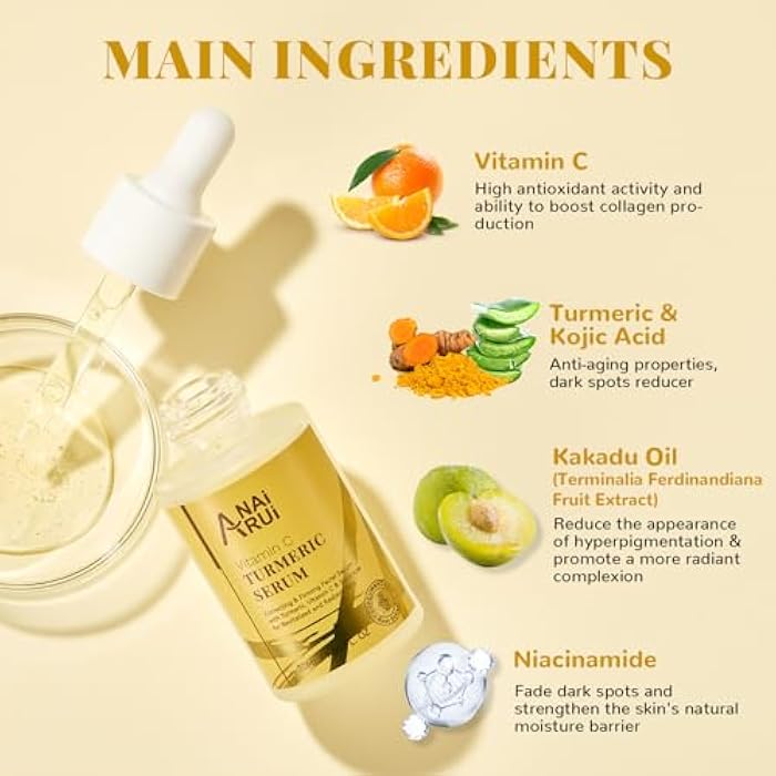 ANAI RUI Turmeric Vitamin C Face Serum, Glowing Turmeric Facial Serum, Anti-Aging Facial Serum for Wrinkles, Evening Tone, Moisturizing - 1.05 FL.OZ - Image 2