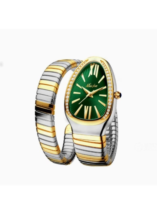MISSFOX Serpentine Wrap Ladies Watch, Japanese Miyota Quartz, Diamond Bezel, Stainless Steel Bracelet Watch for Women - Image 1