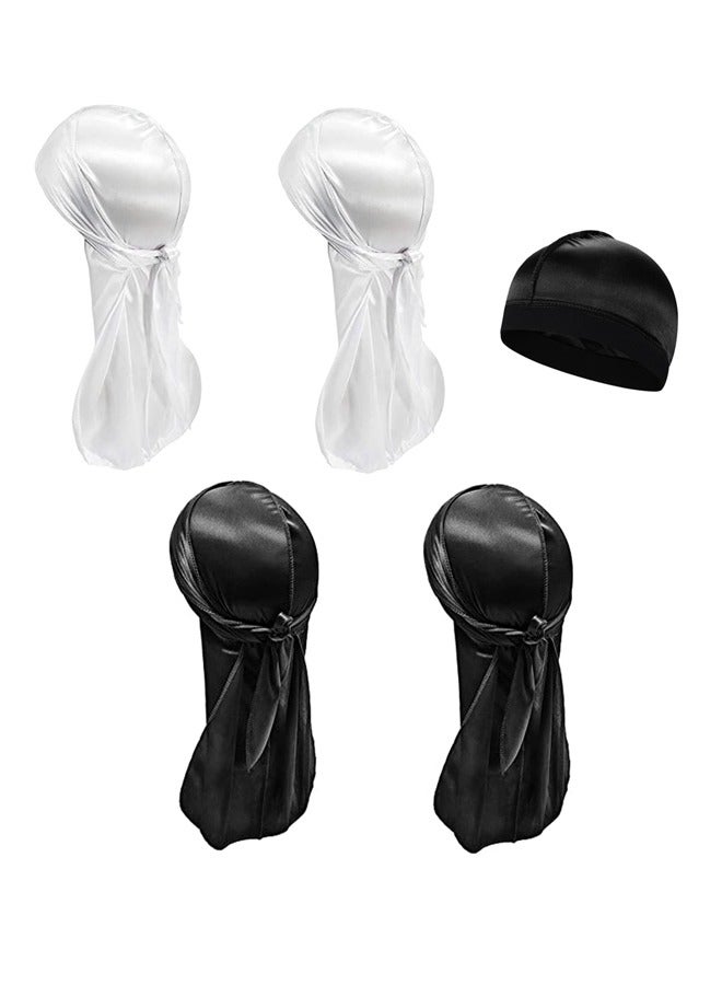 GUSGU 4Pcs Silky Durags Set with 1 Wave Cap, Silk Durag for Men Women, Durags Pack with Long Tail and Wide Straps for 360 Waves - Image 1