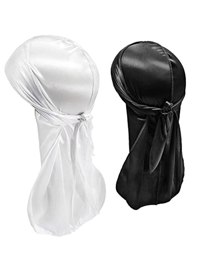 GUSGU 4Pcs Silky Durags Set with 1 Wave Cap, Silk Durag for Men Women, Durags Pack with Long Tail and Wide Straps for 360 Waves - Image 2