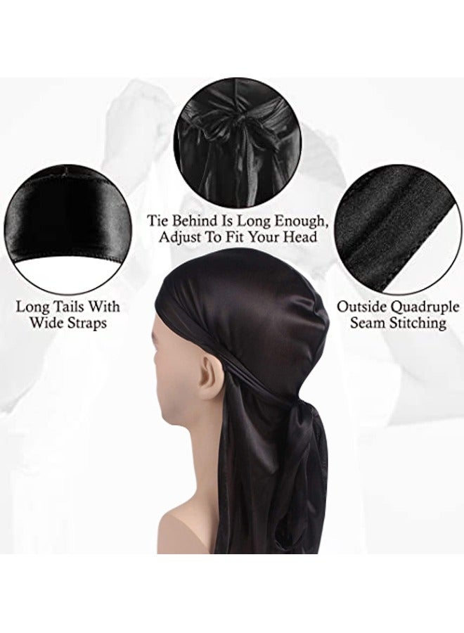 GUSGU 4Pcs Silky Durags Set with 1 Wave Cap, Silk Durag for Men Women, Durags Pack with Long Tail and Wide Straps for 360 Waves - Image 4