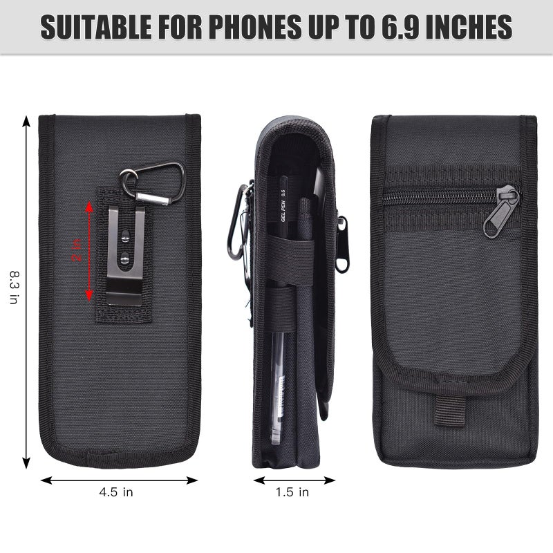 KATOLK Dual Phone Holster, Large Smartphone Pouch, Belt Clip Tool Pouch, Multi-Purpose Tactical Cellphone Holder for Working, Hiking, Camping, Barbecue, Rescue (XL) - Image 2