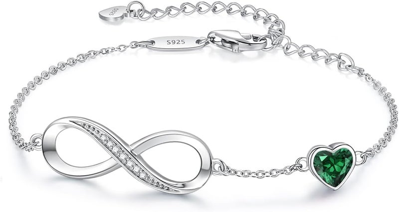 CDE Infinity Heart Birthstone Charm Link Bracelet for Women 925 Sterling Silver Adjustable Mother's Day Christmas Day Gift Anniversary Birthday Jewelry for Wife Girlfriend Her - Image 1