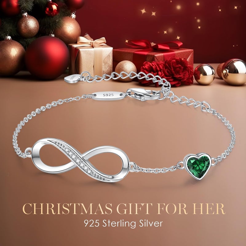 CDE Infinity Heart Birthstone Charm Link Bracelet for Women 925 Sterling Silver Adjustable Mother's Day Christmas Day Gift Anniversary Birthday Jewelry for Wife Girlfriend Her - Image 5