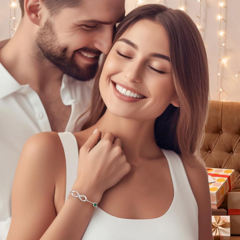 CDE Infinity Heart Birthstone Charm Link Bracelet for Women 925 Sterling Silver Adjustable Mother's Day Christmas Day Gift Anniversary Birthday Jewelry for Wife Girlfriend Her - Image 3