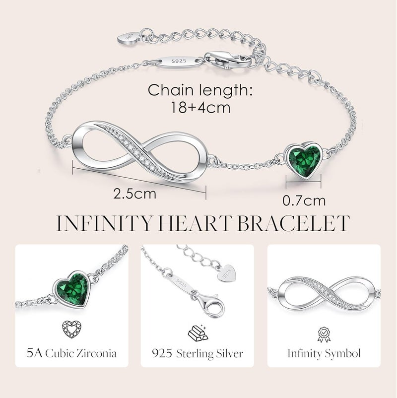 CDE Infinity Heart Birthstone Charm Link Bracelet for Women 925 Sterling Silver Adjustable Mother's Day Christmas Day Gift Anniversary Birthday Jewelry for Wife Girlfriend Her - Image 4