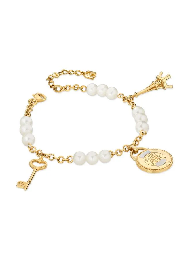 سانت هونور Zoe Gold Plated Bracelet with Hanging Charm and White Pearls for Women's