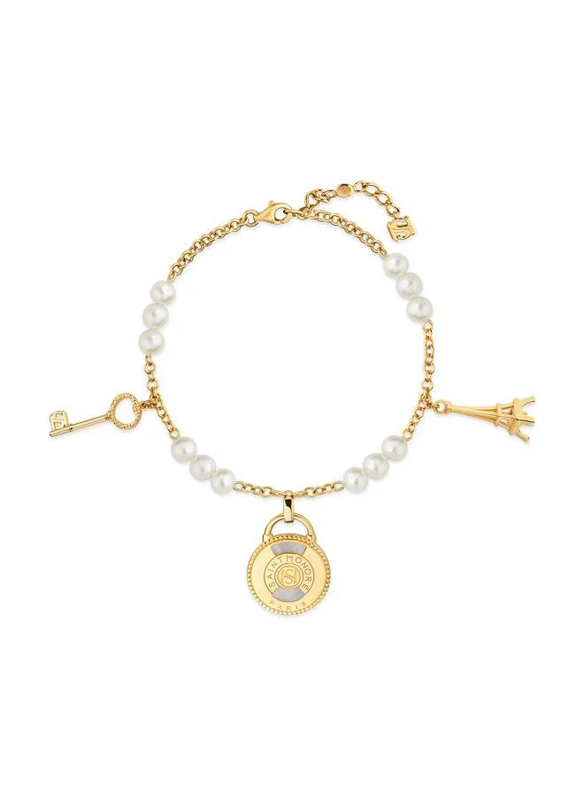سانت هونور Zoe Gold Plated Bracelet with Hanging Charm and White Pearls for Women's