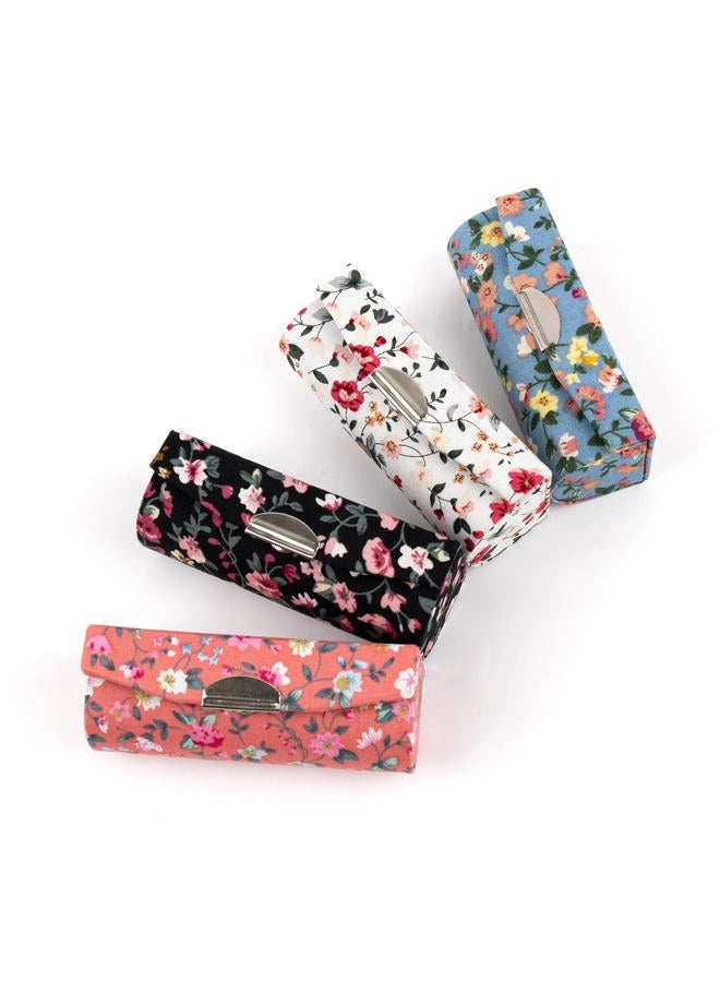 AUEAR , 4 Pack Floral Lipstick Case with Mirror for Purse Travel Holder (Small Flower Pattern)  - Image 1