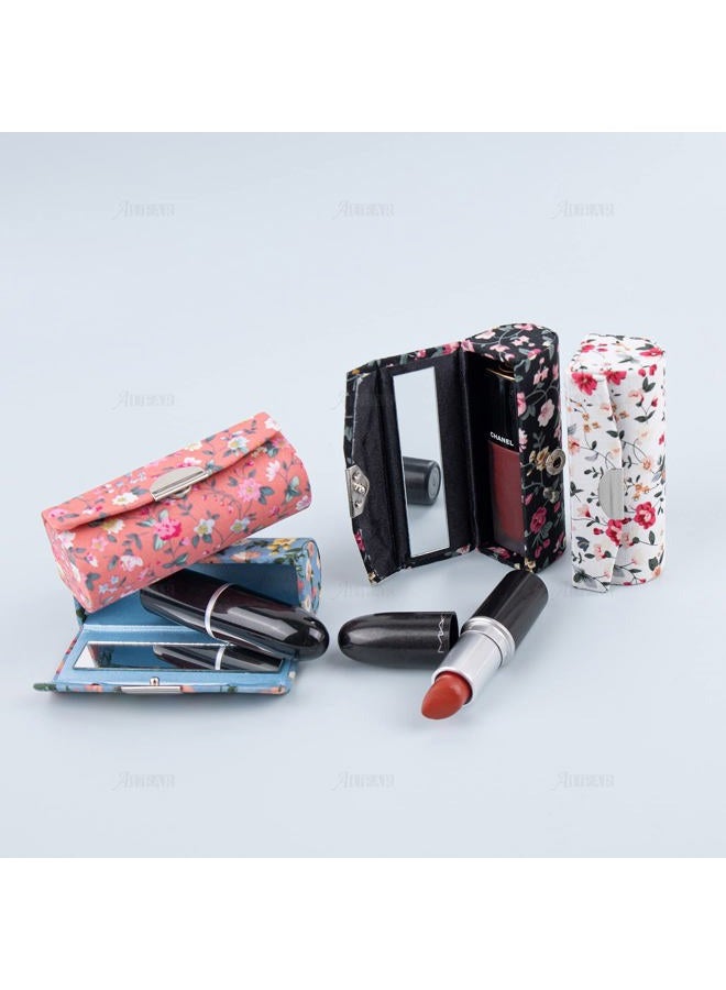 AUEAR , 4 Pack Floral Lipstick Case with Mirror for Purse Travel Holder (Small Flower Pattern)  - Image 3