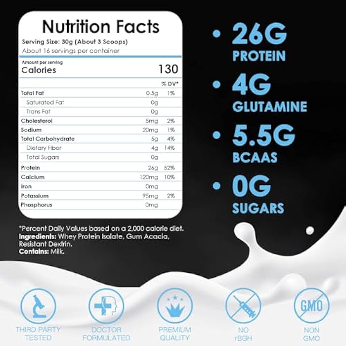 NATURE TARGET Whey Protein Powder, Unflavored Protein Powder, Whey Protein Isolate for Muscle Growth & Recovery, 26G Protein, Gluten Free & No Sugars, 16 Servings, 1.10 Pound (500 G) - Image 2