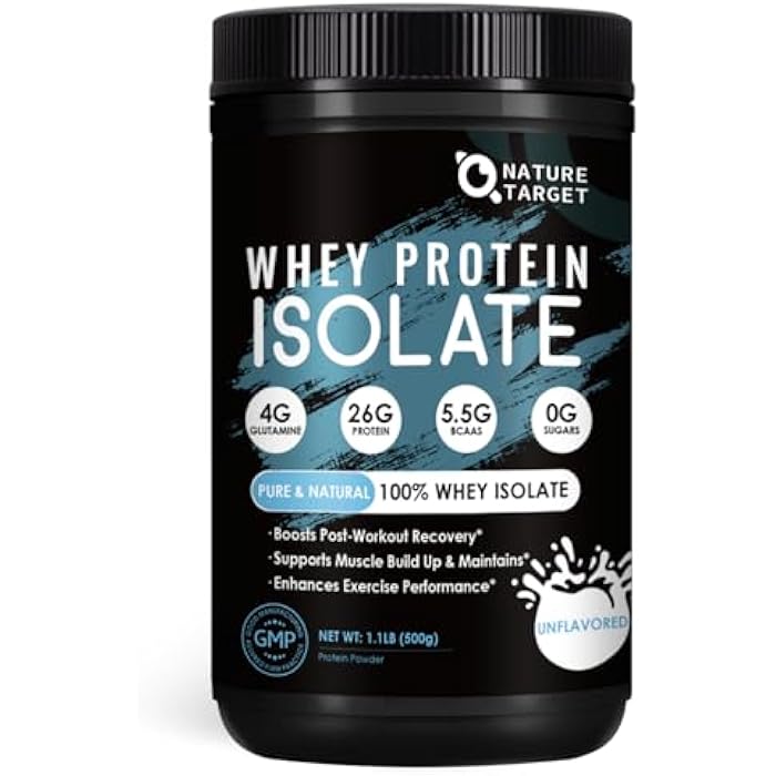 NATURE TARGET Whey Protein Powder, Unflavored Protein Powder, Whey Protein Isolate for Muscle Growth & Recovery, 26G Protein, Gluten Free & No Sugars, 16 Servings, 1.10 Pound (500 G) - Image 1