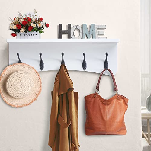 Dseap TEG01B Coat Rack Wall Mount with Shelf and 5 Hooks - 17-Inch Heavy Duty Pine Wood Entryway Rack - For Mudroom, Kitchen, Bathroom - Image 3