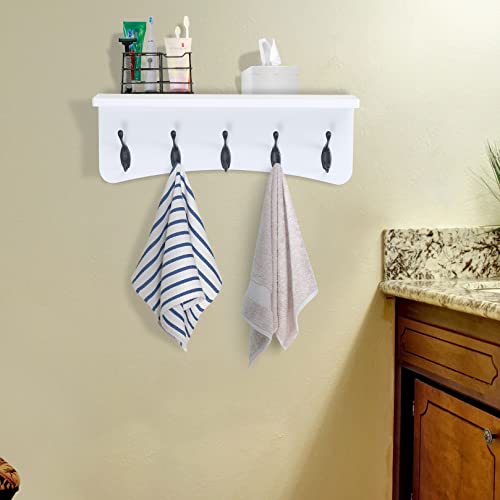 Dseap TEG01B Coat Rack Wall Mount with Shelf and 5 Hooks - 17-Inch Heavy Duty Pine Wood Entryway Rack - For Mudroom, Kitchen, Bathroom - Image 4