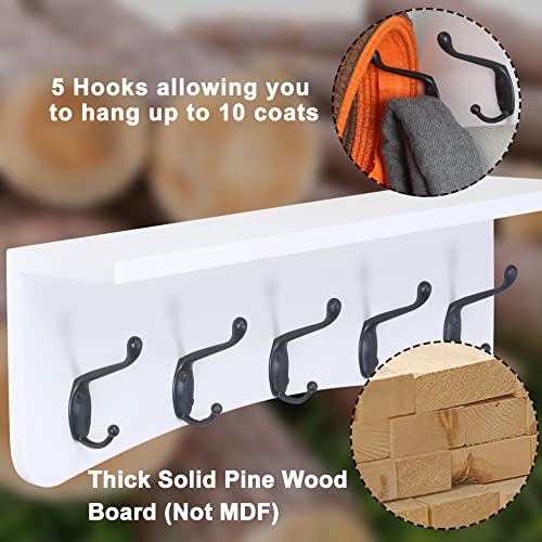 Dseap TEG01B Coat Rack Wall Mount with Shelf and 5 Hooks - 17-Inch Heavy Duty Pine Wood Entryway Rack - For Mudroom, Kitchen, Bathroom - Image 2