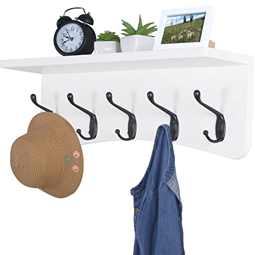 Dseap TEG01B Coat Rack Wall Mount with Shelf and 5 Hooks - 17-Inch Heavy Duty Pine Wood Entryway Rack - For Mudroom, Kitchen, Bathroom - Image 1