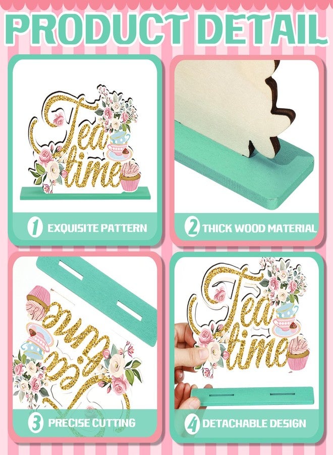Pickmesh 6 Pcs Floral Tea Party Decorations Spring Floral Time Table Wooden Centerpieces Pink Flower Teapot Sign for Baby Shower Princess Birthday Spring Party Wedding - Image 4