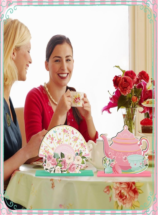 Pickmesh 6 Pcs Floral Tea Party Decorations Spring Floral Time Table Wooden Centerpieces Pink Flower Teapot Sign for Baby Shower Princess Birthday Spring Party Wedding - Image 5