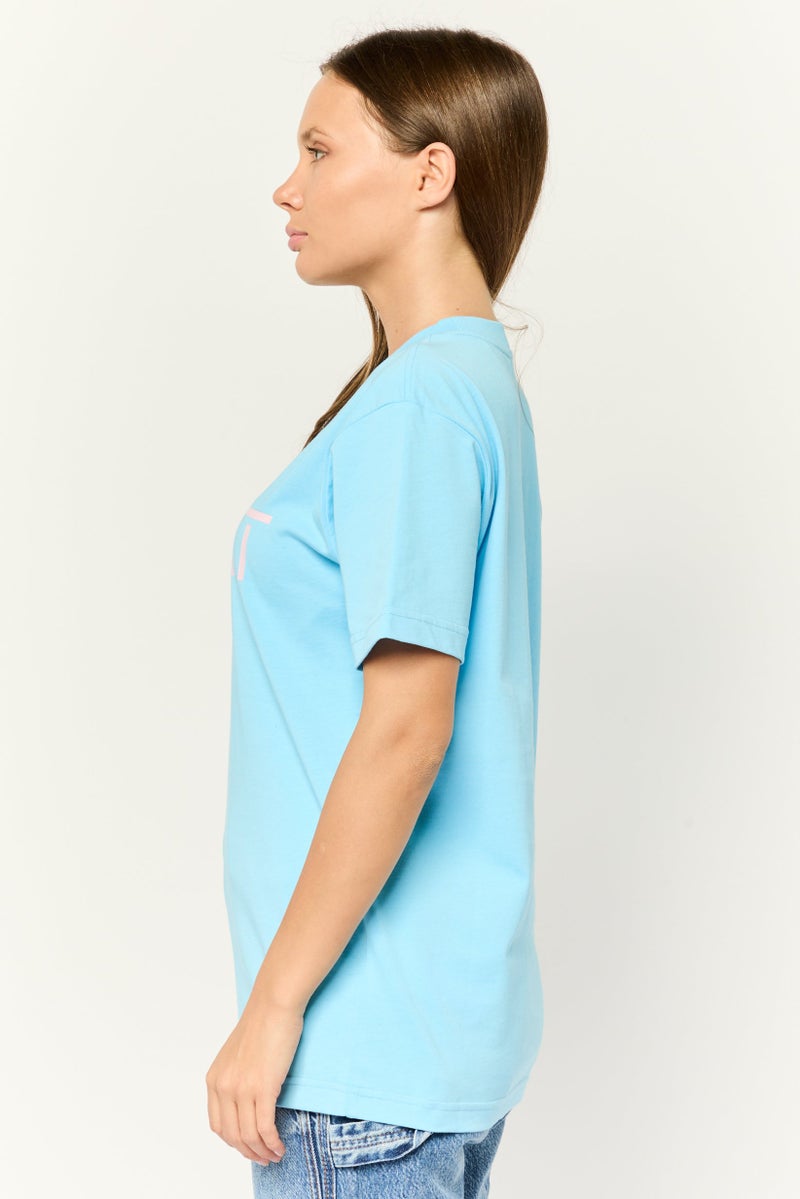 ESPRIT Women Crew Neck Short Sleeves Graphic Print T-Shirt, Light Blue - Image 3