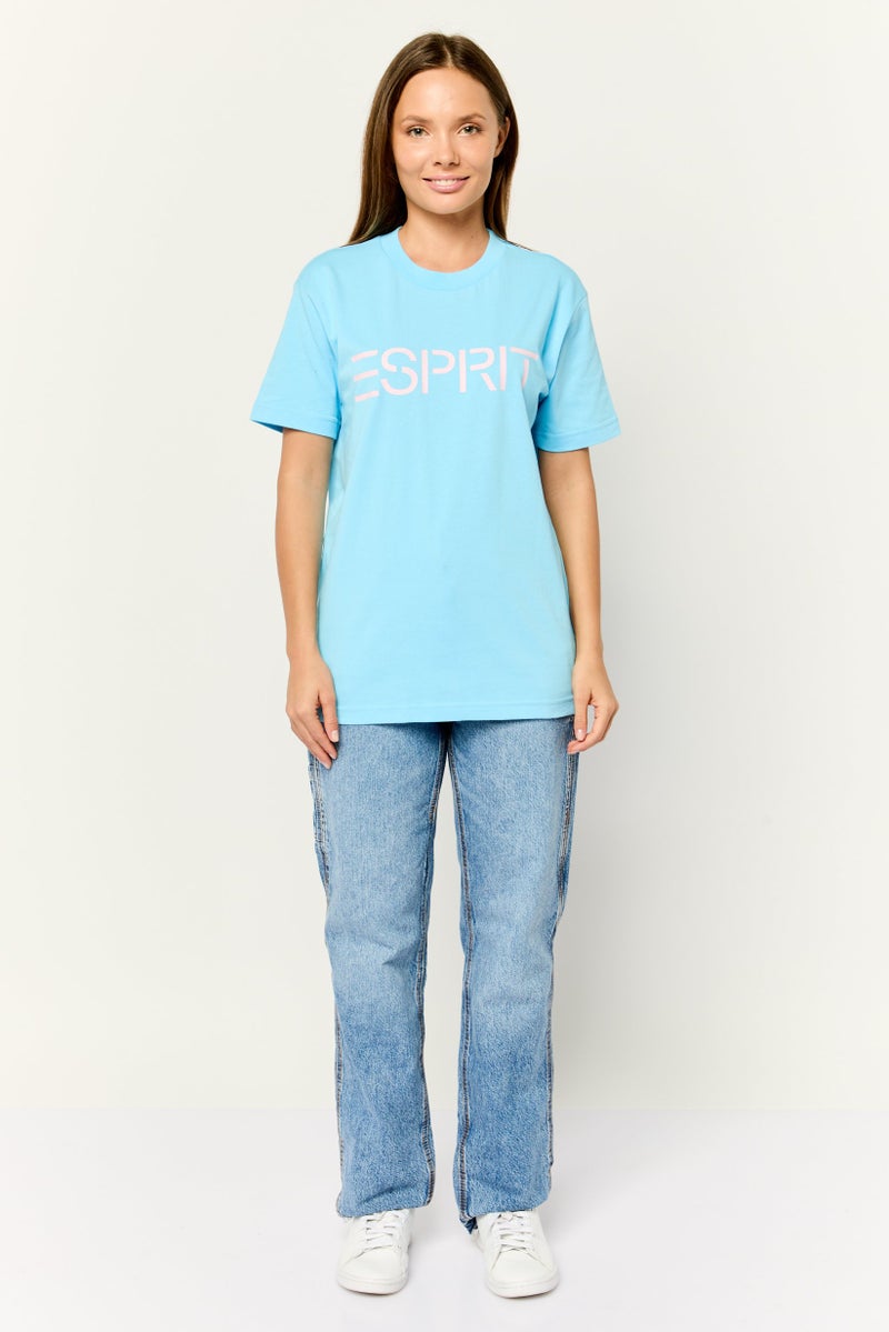 ESPRIT Women Crew Neck Short Sleeves Graphic Print T-Shirt, Light Blue - Image 2