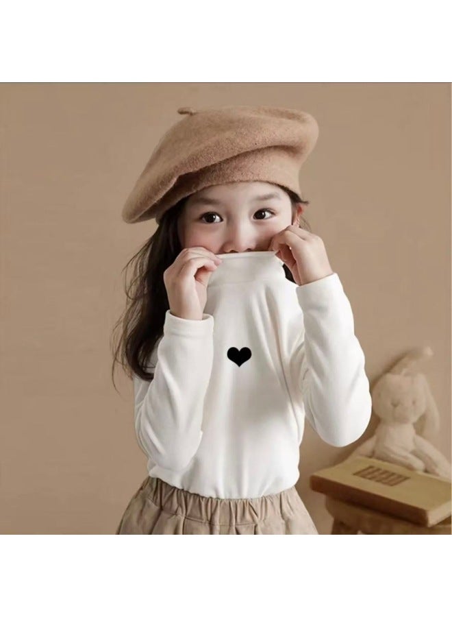 Autumn/winter Children's Fleece Long-sleeve T-shirt, Baby Base Layer, Boys And Girls Semi-turtleneck Innerwear, Warm Top