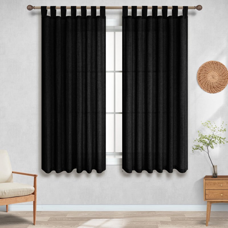 KOUFALL 52x45 Inches Long Black Tab Top Linen Blend Curtains for Living Room - Image 2