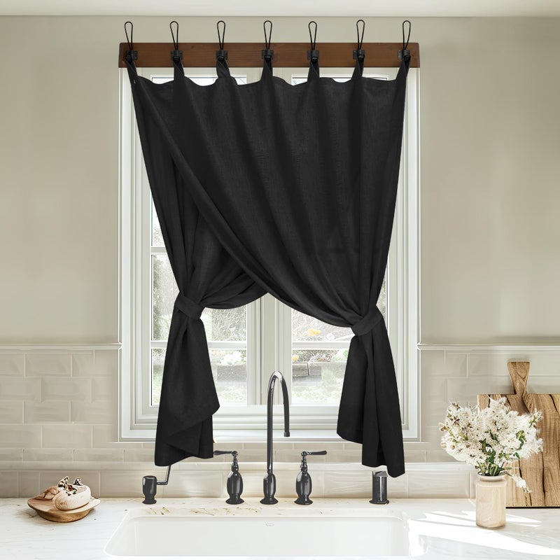 KOUFALL 52x45 Inches Long Black Tab Top Linen Blend Curtains for Living Room - Image 3
