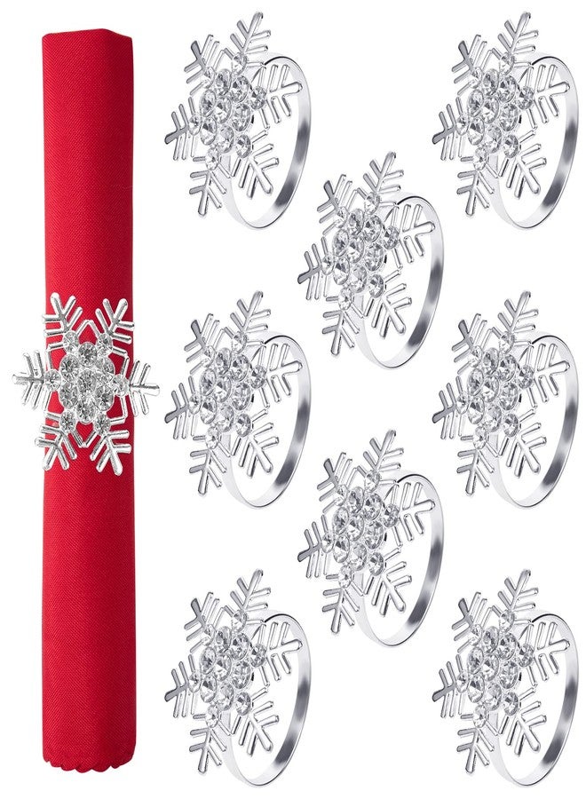 ANPHSIN Christmas Napkin Rings- Set of 8 Snowflake Metal Napkin Holder Silver Xmas Napkin Buckle for Holiday Party Dinner Wedding Banquet Xmas Dinning Table Settings Decoration - Image 1