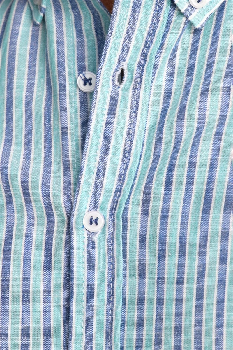 Tudors Slim Fit Slim Fit Long Sleeve Striped Linen Genco Shirt -
