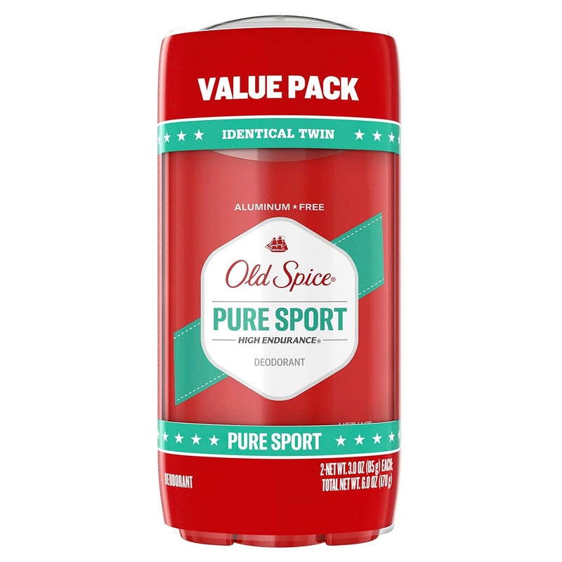 Old Spice مزيل عرق أولد سبايس خالي من الألمنيوم للرجال، عطر رياضي نقي عالي التحمل، 3.0 أونصة (عبوة من 2)