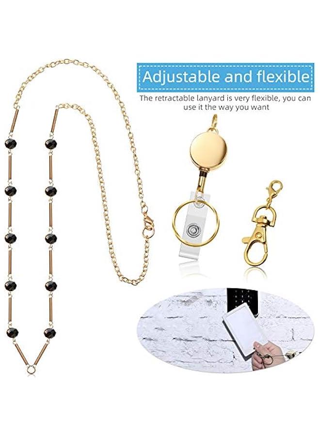 Arabest 3 Pieces Retractable Badge Reel Lanyard for ID Holder Set, Necklace Name Badge Holder Lanyard Stainless Steel Beaded Chain with Waterproof Name Badge Holder Clip for Mother's Day Present  - Image 5