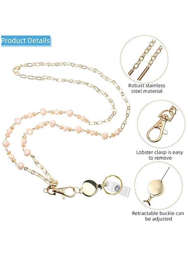 Arabest 3 Pieces Retractable Badge Reel Lanyard for ID Holder Set, Necklace Name Badge Holder Lanyard Stainless Steel Beaded Chain with Waterproof Name Badge Holder Clip for Mother's Day Present  - Image 3