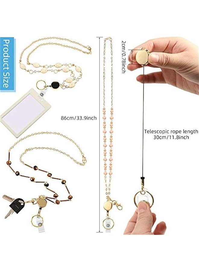 Arabest 3 Pieces Retractable Badge Reel Lanyard for ID Holder Set, Necklace Name Badge Holder Lanyard Stainless Steel Beaded Chain with Waterproof Name Badge Holder Clip for Mother's Day Present  - Image 2