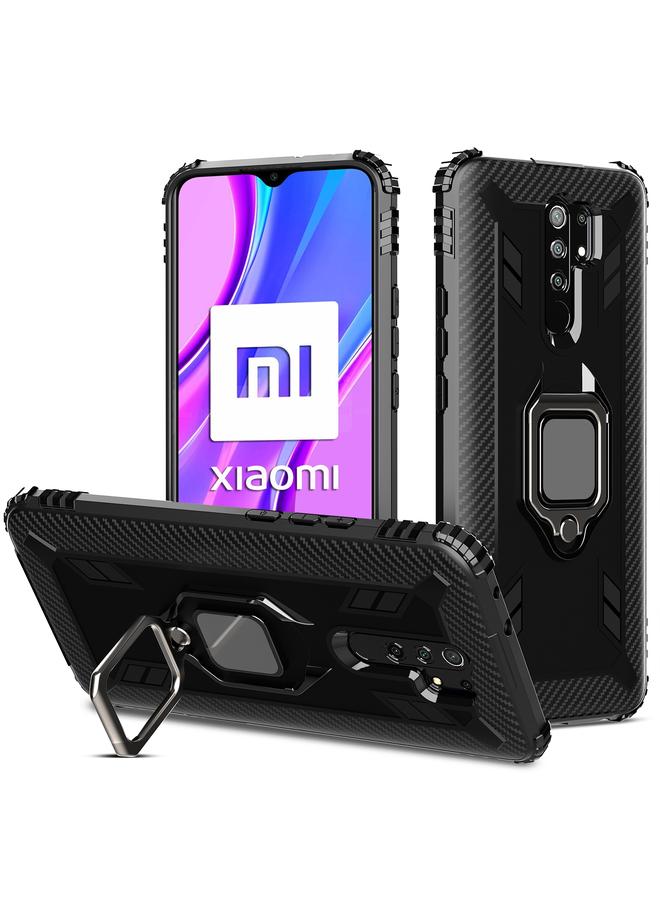 The Bros Case For Xiaomi Redmi 9 Prime Carbon Fiber Protective Case with 360 Degree Rotating Ring Holder
