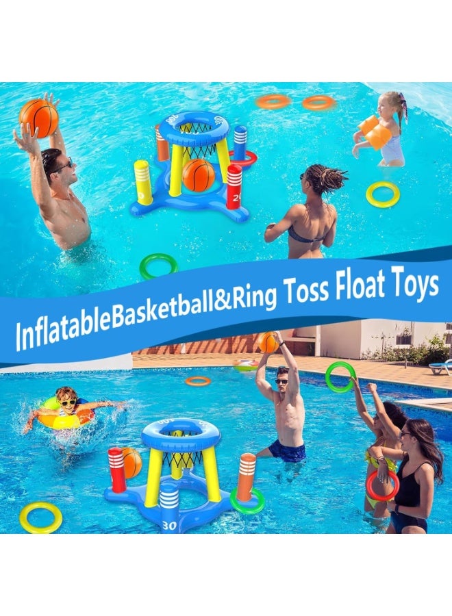 ZOXITYPool Toys Play set insufflation floating Pool Basketball Hoops and Ring Toss Game 2-in-1 Set,contain2 in 1 inflatable basketball hoop and cross ring thrower,2 inflatable basketballs,8 inflatable rings,1 hand pump,Pool toys for kids, teens, adults and families ﻿ - Image 4