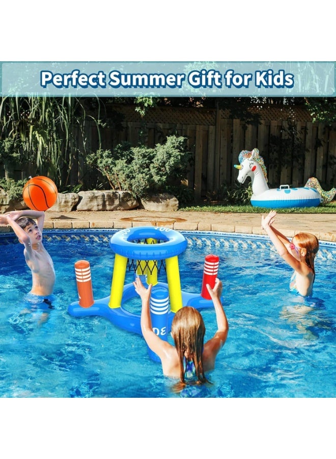 ZOXITYPool Toys Play set insufflation floating Pool Basketball Hoops and Ring Toss Game 2-in-1 Set,contain2 in 1 inflatable basketball hoop and cross ring thrower,2 inflatable basketballs,8 inflatable rings,1 hand pump,Pool toys for kids, teens, adults and families ﻿ - Image 2