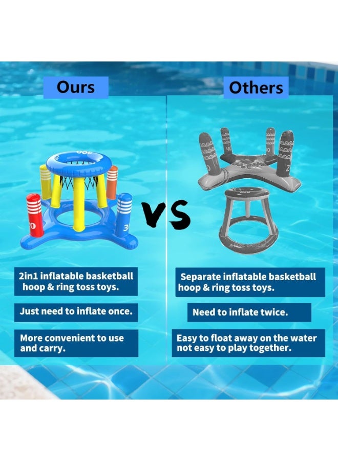 ZOXITYPool Toys Play set insufflation floating Pool Basketball Hoops and Ring Toss Game 2-in-1 Set,contain2 in 1 inflatable basketball hoop and cross ring thrower,2 inflatable basketballs,8 inflatable rings,1 hand pump,Pool toys for kids, teens, adults and families ﻿ - Image 5