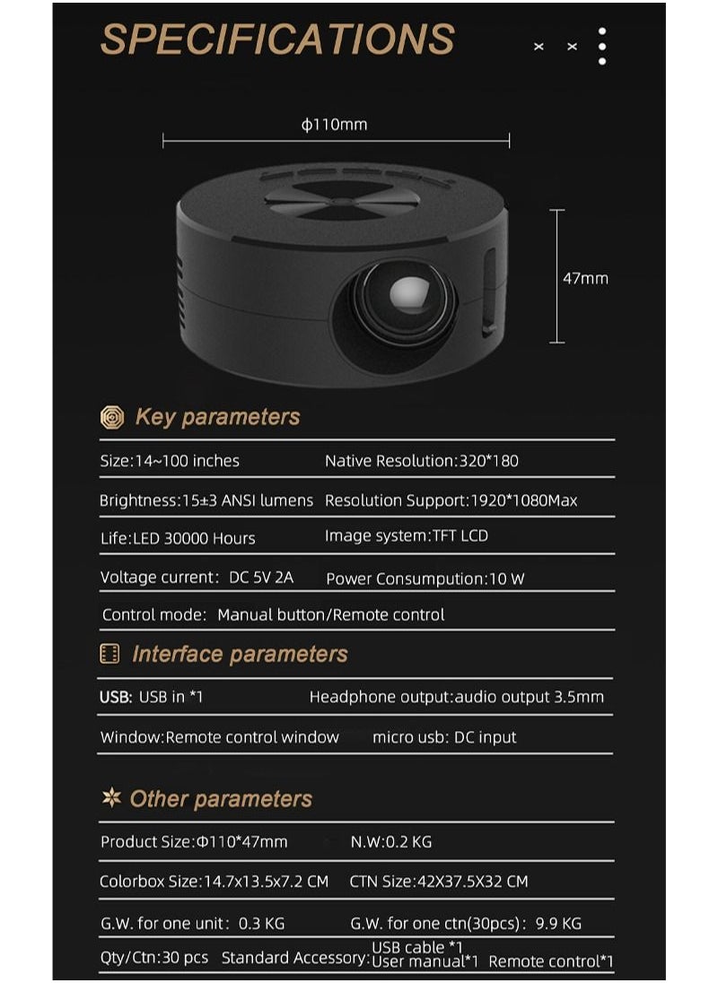 Flash Hawk - LED Mini Projector Support Mirroring Function 10W YT200 Black - Image 1